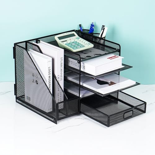 MOTTK Schreibtisch-Organizer aus Netzstoff, Papier-Briefablage, Zeitschriftenständer, Schreibtisch-Organizer mit Schublade und Stifthalter für Heimbürobedarf (Schwarz, 35 x 30,5 x 28 cm (Schublade) MOTTK Schreibtisch-Organizer aus Netzstoff, Papier-Briefablage, Zeitschriftenständer, Schreibtisch-Organizer mit Schublade und Stifthalter für Heimbürobedarf (Schwarz, 35 x 30,5 x 28 cm (Schublade) von MOTTK