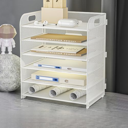 MOTTK Stapelbare Briefablage, Büro-Organizer, Aktenablagen, Netz-Schreibtisch-Organizer mit Griff, Zeitschriftenhalter, Papieraufbewahrung, Organizer (Weiß, 32,5 x 24 x 39,7 cm) von MOTTK