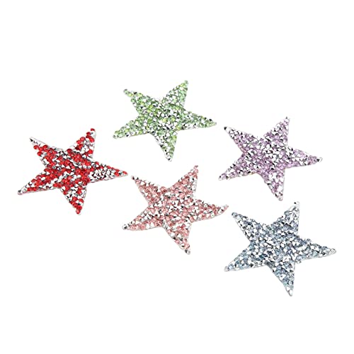 5 x Stern-Aufnäher zum Aufbügeln, 6 cm, farbige Sterne, Glitzer-Sterne, Pentagramm-Form, Heißklebeflicken für Kleidung, Dekoration, Stern, Applikationen für Jeans, Taschen von MOTUZP