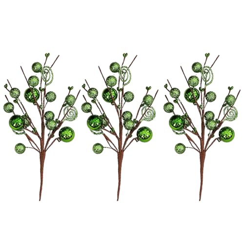 MOTUZP 3 Stück Künstliche Weihnachts-Glitzer-Beerenstiele, Künstliche Glitzer-Beerenstiele, Ornamente, Gefälschte Weihnachts-Süßigkeiten-Picks, Glitzernde Picks für Weihnachtsbaum, von MOTUZP