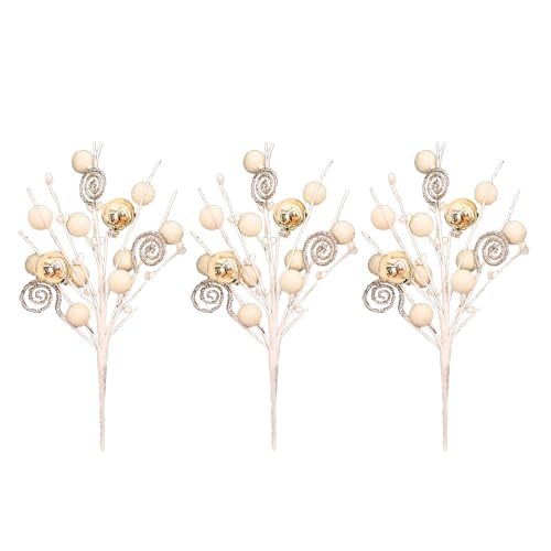 MOTUZP 3 Stück Künstliche Weihnachts-Glitzer-Beerenstiele, Künstliche Glitzer-Beerenstiele, Ornamente, Gefälschte Weihnachts-Süßigkeiten-Picks, Glitzernde Picks für Weihnachtsbaum, von MOTUZP