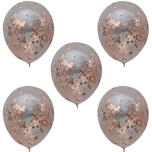 12 Zoll Transparent Gold Konfetti Luftballons 5 Stück, 30. 40. 50. Geburtstags feier Dekorationen mit Glitzer (Alles Gute zum Geburtstag Roségold) von MOUMOUTEN