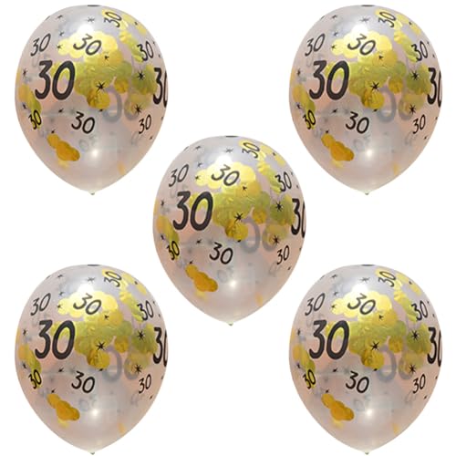 12 Zoll Transparent Gold Konfetti Luftballons 5 Stück, 30. 40. 50. Geburtstags feier Dekorationen mit Glitzer (Golden 30) von MOUMOUTEN