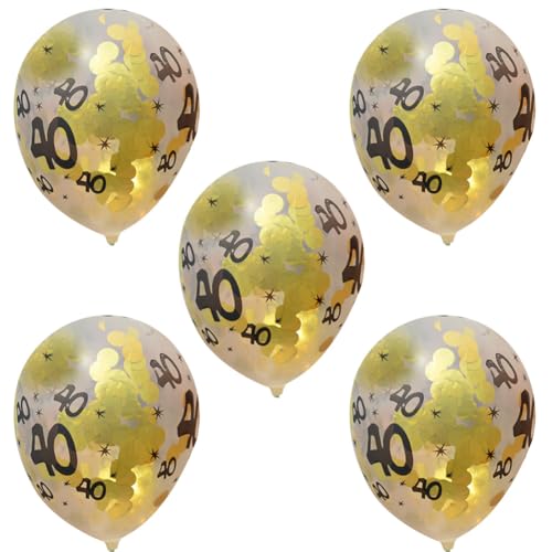 12 Zoll Transparent Gold Konfetti Luftballons 5 Stück, 30. 40. 50. Geburtstags feier Dekorationen mit Glitzer (Golden 40) von MOUMOUTEN