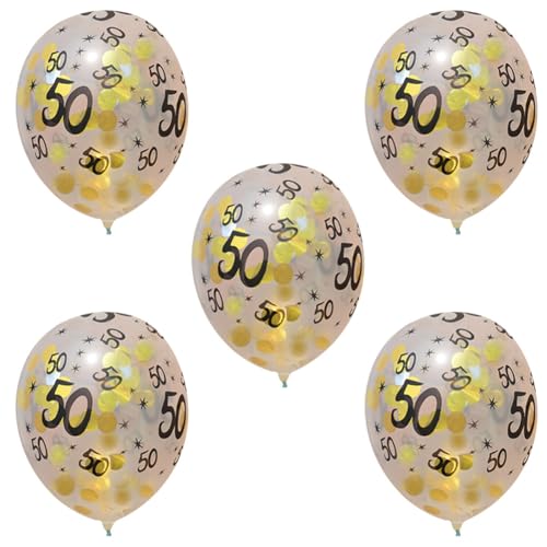 12 Zoll Transparent Gold Konfetti Luftballons 5 Stück, 30. 40. 50. Geburtstags feier Dekorationen mit Glitzer (Golden 50) von MOUMOUTEN
