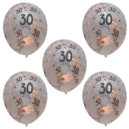 12 Zoll Transparent Gold Konfetti Luftballons 5 Stück, 30. 40. 50. Geburtstags feier Dekorationen mit Glitzer (Rose Gold 30) von MOUMOUTEN