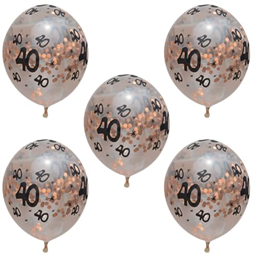 12 Zoll Transparent Gold Konfetti Luftballons 5 Stück, 30. 40. 50. Geburtstags feier Dekorationen mit Glitzer (Rose Gold 40) von MOUMOUTEN