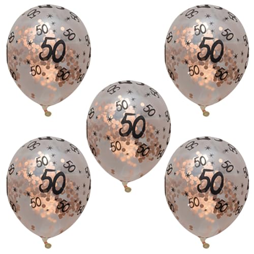 12 Zoll Transparent Gold Konfetti Luftballons 5 Stück, 30. 40. 50. Geburtstags feier Dekorationen mit Glitzer (Rose Gold 50) von MOUMOUTEN