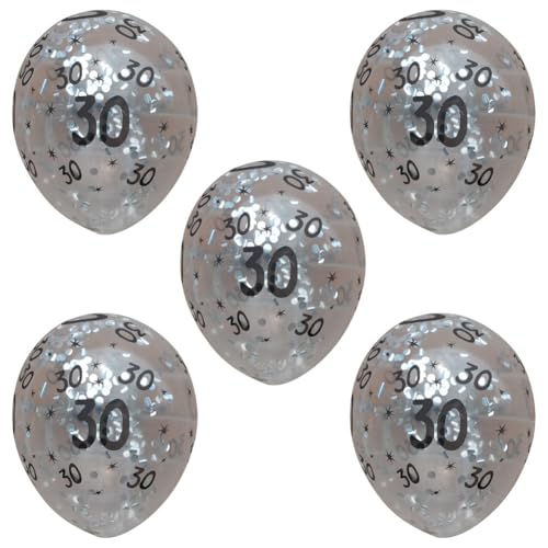 12 Zoll Transparent Gold Konfetti Luftballons 5 Stück, 30. 40. 50. Geburtstags feier Dekorationen mit Glitzer (Silber 30) von MOUMOUTEN