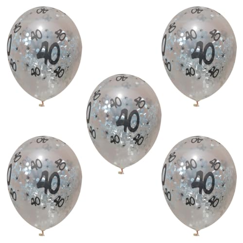 12 Zoll Transparent Gold Konfetti Luftballons 5 Stück, 30. 40. 50. Geburtstags feier Dekorationen mit Glitzer (Silber 40) von MOUMOUTEN