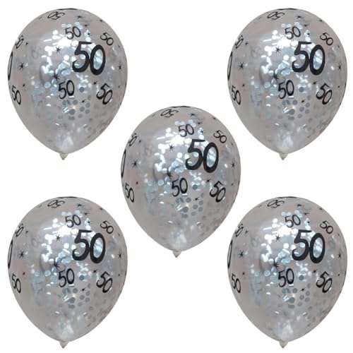 12 Zoll Transparent Gold Konfetti Luftballons 5 Stück, 30. 40. 50. Geburtstags feier Dekorationen mit Glitzer (Silber 50) von MOUMOUTEN