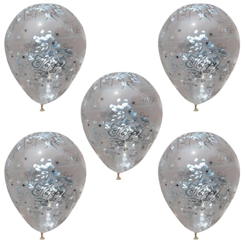 12 Zoll Transparent Gold Konfetti Luftballons 5 Stück, 30. 40. 50. Geburtstags feier Dekorationen mit Glitzer (Silber Alles Gute zum Geburtstag) von MOUMOUTEN