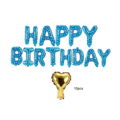 16 Zoll Alles Gute zum Geburtstag Folienballons Set, 10 Prozent Gold Herzbrief Banner Party Dekorationen (Blau) von MOUMOUTEN