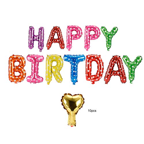 16 Zoll Alles Gute zum Geburtstag Folienballons Set, 10 Prozent Gold Herzbrief Banner Party Dekorationen (Farbenfrohe Punkte) von MOUMOUTEN