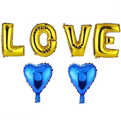 40 Zoll Liebesfolienballon Set, Gold Hochzeitsvorschlag Geburtstagsfeierdekorationen mit Herzformen (Liebe Gold) von MOUMOUTEN