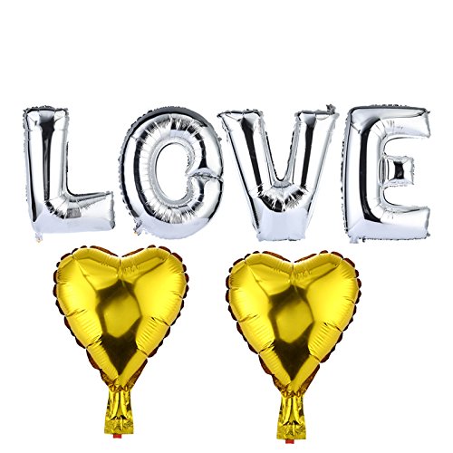 40 Zoll Liebesfolienballon Set, Gold Hochzeitsvorschlag Geburtstagsfeierdekorationen mit Herzformen (Liebe Silber) von MOUMOUTEN