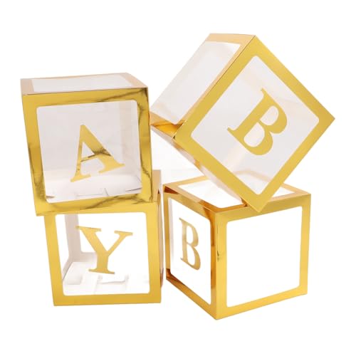 4pcs Clear Ballon Überraschungsschachtel mit dekorativen Briefen, Party -Dekorations -Kit für Vorschlag Geburtstag Babyfeier (Gold) von MOUMOUTEN