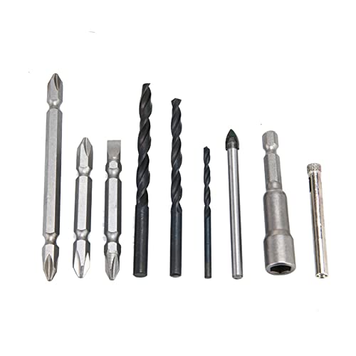 9pcs 3-5mm Drehbohrmaschine, Länge 2,5-4 in Doppelschraubenbit Set 6mm 1/4in Fliesenbohrer Magnethülle Glasbohrmaschine für Männer Home Construction Hand elektrische Bohrer Zubehör (9-teiliger Satz von MOUMOUTEN