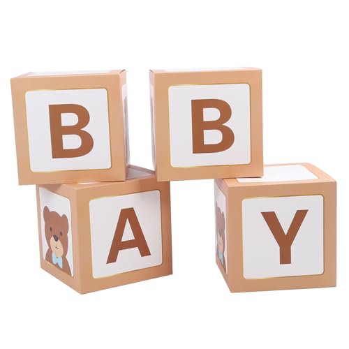 Bear Theme Ballon ation Boxen 4pcs 30x30x30 cm (11.8x11.8x11.8in), Partybuchstaben Anzeige Kernstück für Geburtstagsbabys -Feieration von MOUMOUTEN