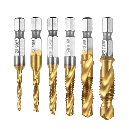 MOUMOUTEN 6PCS TAP ÜBER BIT SET, Spiralflöte Hochgeschwindigkeitsstahl TI-plattierter Hex-Schaft-Taps für Metallholz M3-M10-Gewinde MOUMOUTEN 6PCS TAP ÜBER BIT SET, Spiralflöte Hochgeschwindigkeitsstahl TI-plattierter Hex-Schaft-Taps für Metallholz M3-M10-Gewinde von MOUMOUTEN
