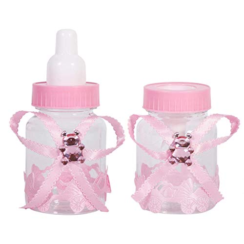 MOUMOUTEN Baby Süßigkeitsflaschen, 50 Stück Mini Baby Shower Babyflasche Süßigkeiten Geschenkbox mit Bär für Süßigkeiten, Konfetti, Geschenke (Rosa) von MOUMOUTEN