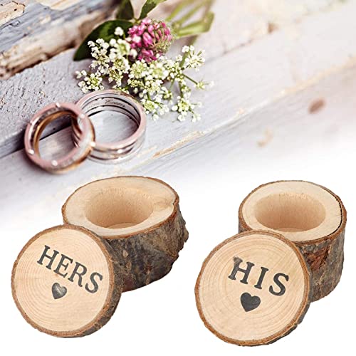 MOUMOUTEN Holz Ringbox, Gastgeschenke Hochzeit, Massivholz Runde Schmuckschatulle Vintage Ring Container für Personalisierte Land Hochzeit Engagement Vorschlag(Hers/His) von MOUMOUTEN