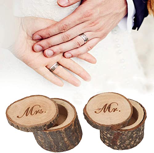 MOUMOUTEN Holz Ringbox, Retro Verlobungsring Box, Massivholz Runde Schmuckschatulle Vintage Ring Container für Personalisierte Land Hochzeit Engagement Vorschlag(MR/MRS) von MOUMOUTEN