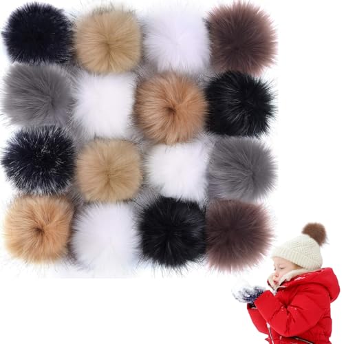 16 Stück Kunstfell-Pompons für Mützen, weiche, flauschige DIY-Pompons mit elastischer Schlaufe zum Stricken von Mützen, Schuhen, Schals und Taschen, verschiedene Farben 16 Stück Kunstfell-Pompons für Mützen, weiche, flauschige DIY-Pompons mit elastischer Schlaufe zum Stricken von Mützen, Schuhen, Schals und Taschen, verschiedene Farben von MOUNTTU