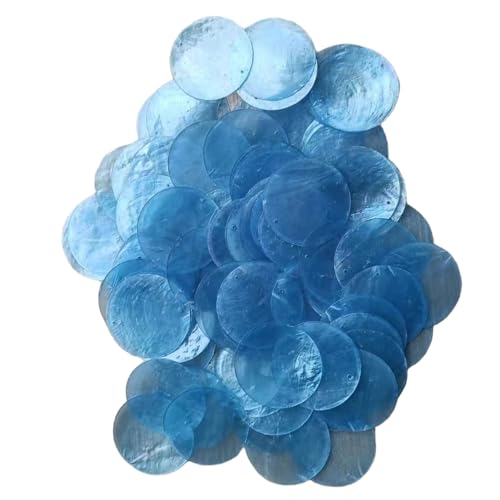 MOUNTTU 100 Stück runde Muscheln mit 2 Löchern, polierte Blaue Muscheln zum Basteln, 2 Zoll große Perlenstücke für Windspiele, Handarbeit, Schmuckherstellung, Hochzeit, Heimdekoration, Capiz- mit von MOUNTTU