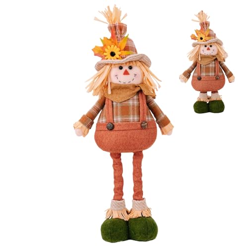 MOUNTTU Herbst Vogelscheuche Dekorationen Stehende Vogelscheuche Puppe mit dehnbarem Bein süße Vogelscheuche Dekor mit Kleidung und Hut für Herbst, Thanksgiving, Ernte, männlich von MOUNTTU