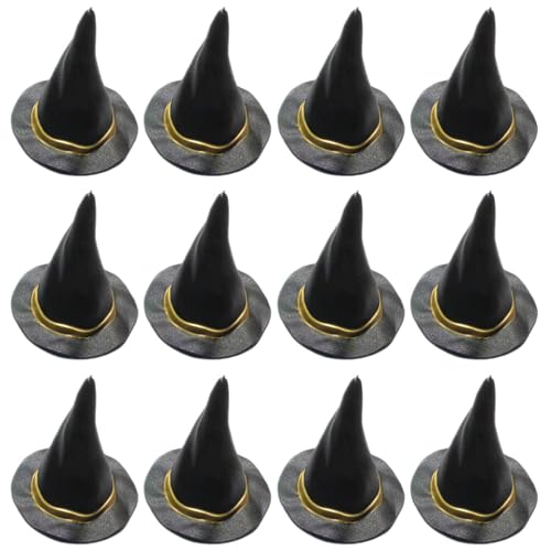 MOUNTTU Hexenhut -Kuchen -Top, 12pcs Plastik Mini Witch Hut, 3x2, 8 Zoll Hexenhut Cupcake Topper, kleiner für DIY Crafts Flasche Topper Partyzubehör von MOUNTTU