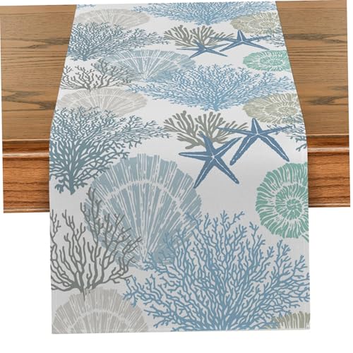 MOUNTTU Nautical Table Runner, 59x13 Zoll Rechteck Tischläufer, Koralle Coastal Decor, Sommer für Hochzeitsfeier, Bankett, Hauswarmi von MOUNTTU