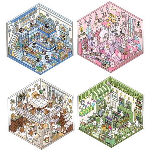 MOUNTTU Szenenaufkleber 4 Set Penguin, Katze, Pggiy & Rabbit's House 3D House Sticker DIY-freundliche entzückende 3D-Aufkleber Haustier Stressabbauaufkleber für Erwachsene, Kinder, Kinder MOUNTTU Szenenaufkleber 4 Set Penguin, Katze, Pggiy & Rabbit's House 3D House Sticker DIY-freundliche entzückende 3D-Aufkleber Haustier Stressabbauaufkleber für Erwachsene, Kinder, Kinder von MOUNTTU