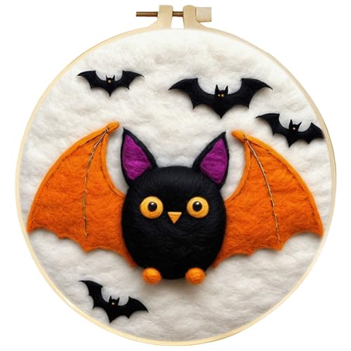 Nadelfilz-Set für Anfänger. Einfaches und unterhaltsames Fledermaus-Wollfilz-Set mit Nadeln, Schaumstoffunterlage, Filztuch und Anleitung. DIY-Halloween-Bastelarbeiten für Erwachsene. Nadelstanz- von MOUNTTU
