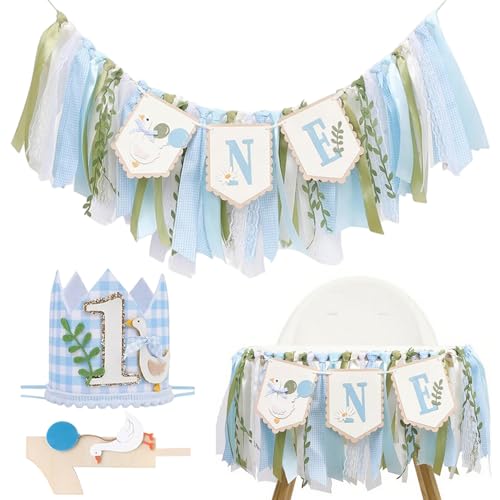 One Silly Gooses Geburtstagsdeko Junge, 80 Zoll Hochstuhl-Banner mit Partyhut und Tortenaufsatz, 1. Geburtstagsdeko Junge One Silly Gooses Geburtstagsdeko Junge, 80 Zoll Hochstuhl-Banner mit Partyhut und Tortenaufsatz, 1. Geburtstagsdeko Junge von MOUNTTU