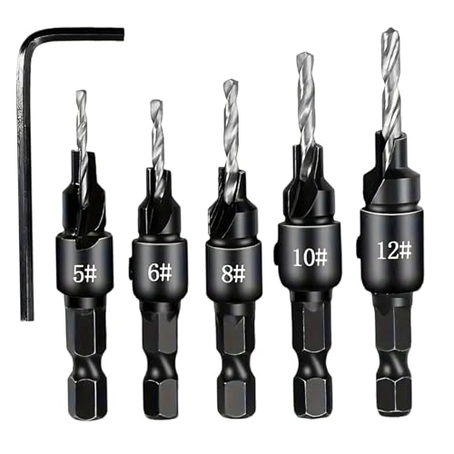 Senkbohrer-Set (5-teilig), Senkbohrer in 5 Größen mit 1/4-Zoll-Schaft und Schraubenschlüssel, Ersatz-Fasenwerkzeug aus Kohlenstoffstahl für die Holzbearbeitung von MOUNTTU