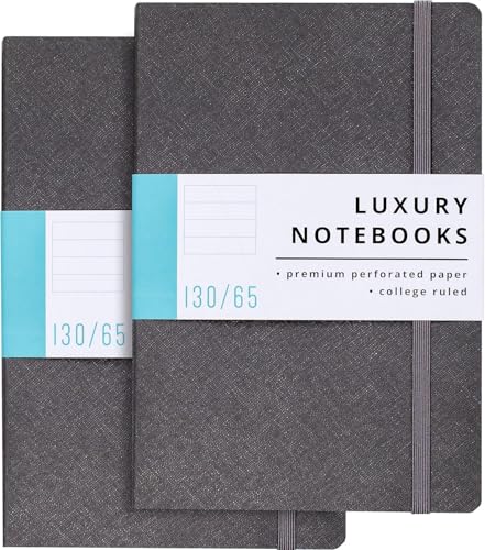 MOVASEE Notizbuch A5 Liniert mit Kunstledereinband – 2er Set, 130 Seiten, 120 g/m² Cremefarbenes Papier – Klassisches Design in Schwarz und Grau, 21 cm x 14.25 cm von MOVASEE