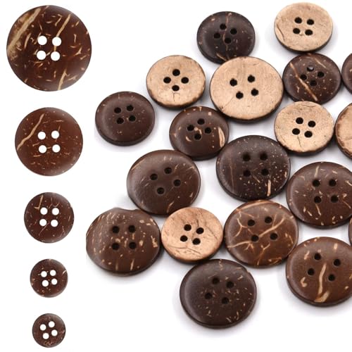 100 Stück Vintage Holz Nähen Knöpfe, 5 Größen 10/12,5/15/20/25mm Runde Knöpfe, 4 Löcher Natürliche Kokosnuss für DIY Nähen Bastel Geschenk Deko 100 Stück Vintage Holz Nähen Knöpfe, 5 Größen 10/12,5/15/20/25mm Runde Knöpfe, 4 Löcher Natürliche Kokosnuss für DIY Nähen Bastel Geschenk Deko von MOVKZACV