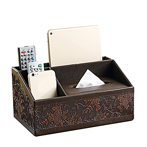 Multifunktionstücherbox mit 4 Fächern aus PU-Leder und Fernbedienungsbehälter, geeignet für die Aufbewahrung von Stiften und Schreibwaren, Schreibtisch-Organizer,Aufbewahrungsbox für Zuhause und Büro von MOVKZACV