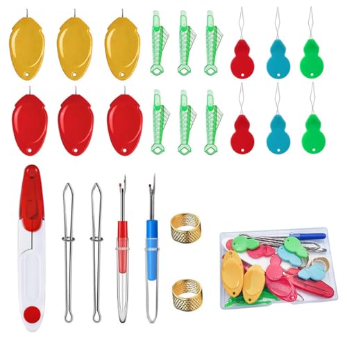 Nadeleinfädler Set für Handnähen, 25 Stück Einfädelhilfe Kit, Inklusive Kürbisform Einfädler für Nähnadeln, Daumenform Einfädler, Fischtyp Einfädler, Nahttrenner, Nähpinzette, Fingerhut und Schere Nadeleinfädler Set für Handnähen, 25 Stück Einfädelhilfe Kit, Inklusive Kürbisform Einfädler für Nähnadeln, Daumenform Einfädler, Fischtyp Einfädler, Nahttrenner, Nähpinzette, Fingerhut und Schere von MOVKZACV