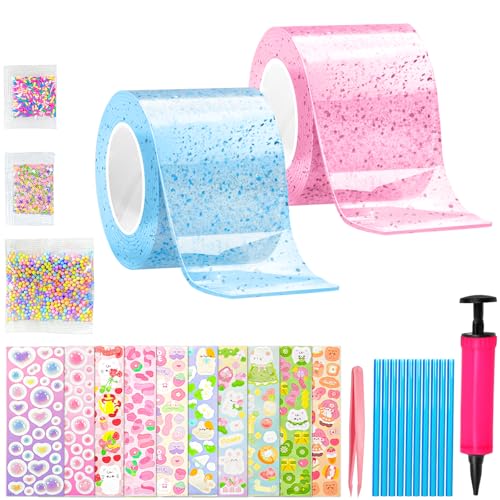 27 Stück Nano Tape Bubbles Set, DIY Super Elastische Nano Klebebänder, mit 2 Rollen Nanoband + 25 Stiftung Materialpakete für Stressabbau und Spaß (Glitzerblau + Glitzerrosa) von MOVYEE