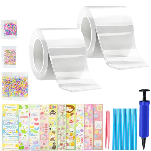 27 Stück Nano Tape Bubbles Set, DIY Super Elastische Nano Klebebänder, mit 2 Rollen Nanoband + 25 Stiftung Materialpakete für Stressabbau und Spaß (Transparent) von MOVYEE