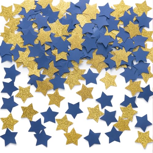 Papier-Konfetti, Tischdekoration mit goldenen und blauen Sternen, für Geburtstag, Abschluss, Ruhestand, Junggesellen-Mottoparty, 3 cm im Durchmesser, 200 Stück von MOWO