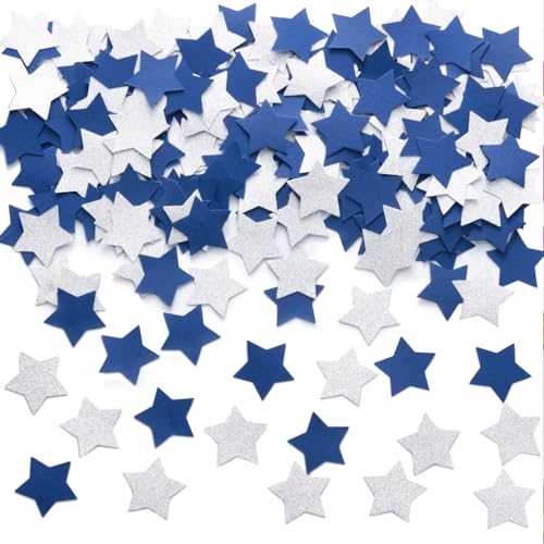 Papierkonfetti mit blauen und silbernen Sternen, Tischdekoration für Geburtstag, Abschlussfeier, Winter, Ruhestand, Junggesellenabschied, 3 cm Durchmesser, 200 Stück von MOWO