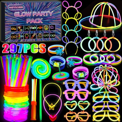 MOYKSRR 297 Stück Knicklichter Party Set, 8 Tolle Farben Knicklichter Kinder, Neon Leuchtstäbe, Knicklichter Leuchtspielzeug für Party deko, Brille, Haarnadel, Ohrring,Schmetterling, Ball, Lutscher MOYKSRR 297 Stück Knicklichter Party Set, 8 Tolle Farben Knicklichter Kinder, Neon Leuchtstäbe, Knicklichter Leuchtspielzeug für Party deko, Brille, Haarnadel, Ohrring,Schmetterling, Ball, Lutscher von MOYKSRR
