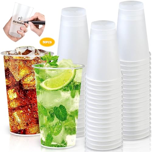 MOYKSRR 50 x Partybecher Set, Mehrwegbecher, Plastikbecher 500ml - 16oz, Mattierte Plastikbecher, Plastikbecher Trinkbecher für Getränkepartys, Geburtstag, Hochzeit - Elegant, Stabil & Mehrweg von MOYKSRR