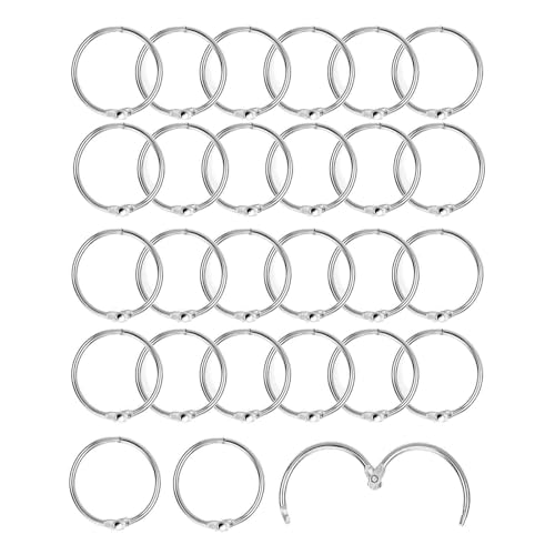 30 Stück Binder Ringe Bücher Ringe 25mm Lose Blatt Buch Ringe Metall Ringe Loseblatt Verbinder Ringe Heftringe Ringbuch Ringe für Scrapbook Album Notizbuch Karteikarten(Silber) von MOYWYCNO