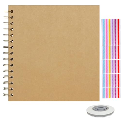 Kleines Fotoalbum zum Selbstgestalten,17.78 x 17.78cm Scrapbook 20 Blätter(40 Seiten) Fotoalben Ringbuch, Fotobücher Kraftpapier Spiralalbum für Baby Geburtstag Jahrestag Hochzeit, Braun von MOYWYCNO