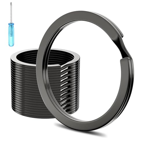 Schlüsselringe, 25 mm, flach, schwarz, Spaltringe, 30 Stück, Metall-Schlüsselanhänger für Autoschlüssel, Organisation, Basteln und Heimwerken, mit Schraubendreher von MOYWYCNO