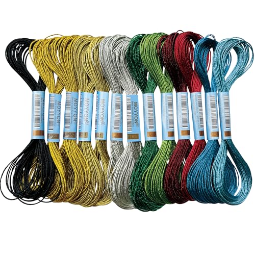 Stickgarn, 13 Knäuel, 10 Farben, Metallic-Stickgarn-Set, Polyester-Kreuzstichfäden für Handstickerei, Stringkunst (10 Farben) von MOYYON